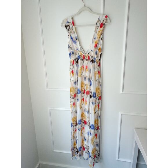 Reiss white floral maxi dress pleasted skirt size 4 - Picture 3 of 11